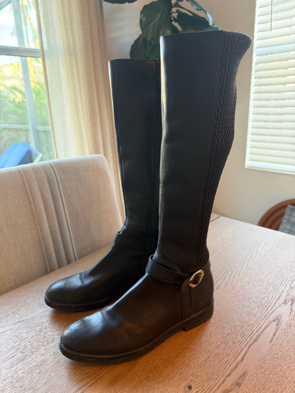 Vince Camuto Tall Riding Boots Black Leather Stretch Back Zip Women 7.5